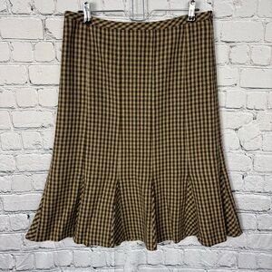 Talbots 100% Wool Brown Tan Plaid Gingham Pleated Hem Skirt Vintage Preppy Sz 10